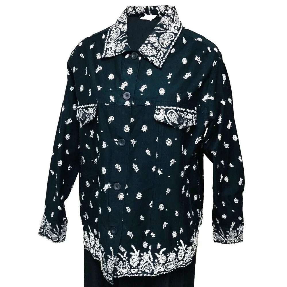 Y2K Quacker Factory Hand Bead Bandana Jacket Embellish Artsy Western Womens 2X‎